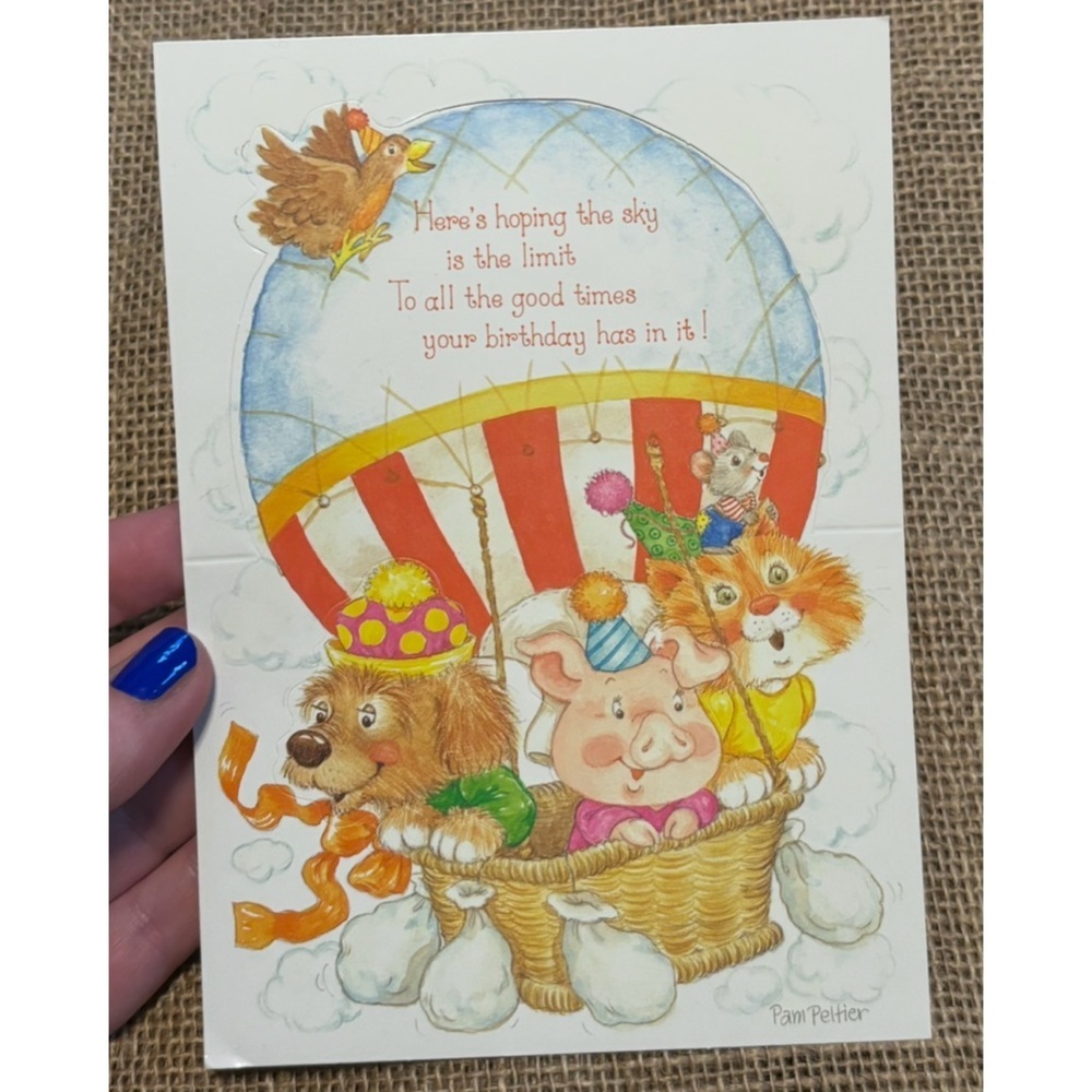 Vintage Current Pam Peltier Pop Up Pals Birthday Card Animals Hot Air Balloon